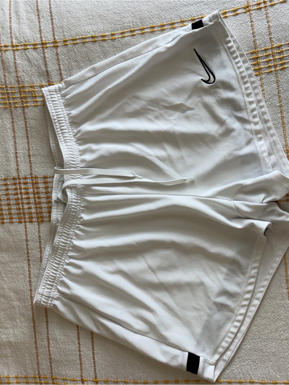 Nike Women's White Athletic Training Shorts with Black Swoosh